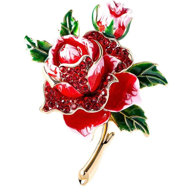 Crystal Rhinestone Rose Brooch Womens Enamel Fashion Floral Pin New