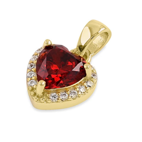 Sterling Silver Gold Plated Small Garnet + Clear CZ Heart Pendant