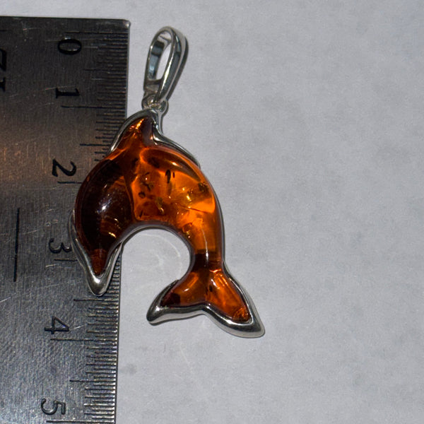 Stunning Baltic Amber Dolphin Pendant Necklace Sterling Silver New