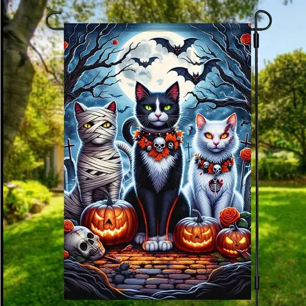 Halloween Double Sided Garden Flag 12x18 Inch Cats Pumpkins