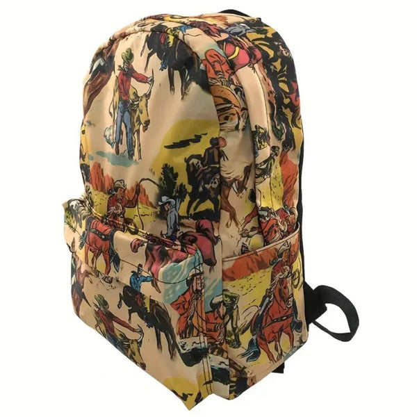 New Retro Western Cowboy Style Backpack Womens Kids Casual Travel School Bag