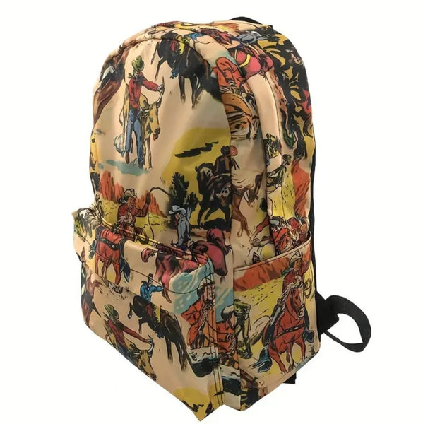 New Retro Western Cowboy Style Backpack Womens Kids Casual Travel School Bag