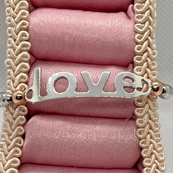 Italian Sterling Silver Spiral Rose Gold Plated Ball Beaded “Love” Bracelet