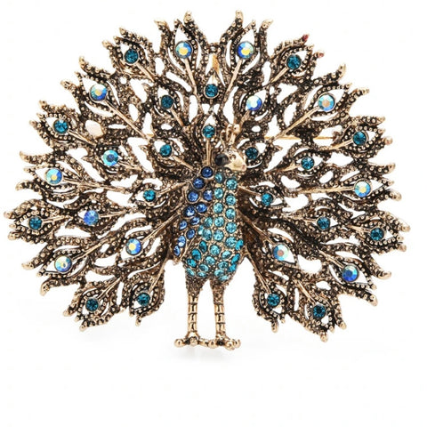 Peacock Blue Crystal Bling Brooch Womens Casual Rhinestone Sparkling Pin New