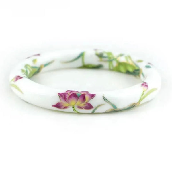 New Hand Painted Floral Ceramic Bangle Womens Casual Floral & Lotus Bracelet