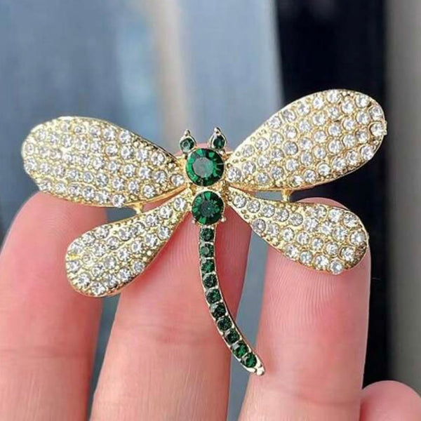 Green Crystal Dragonfly Brooch Womens Casual Rhinestone Statement Pin New