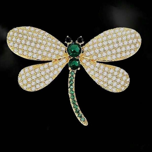 Green Crystal Dragonfly Brooch Womens Casual Rhinestone Statement Pin New