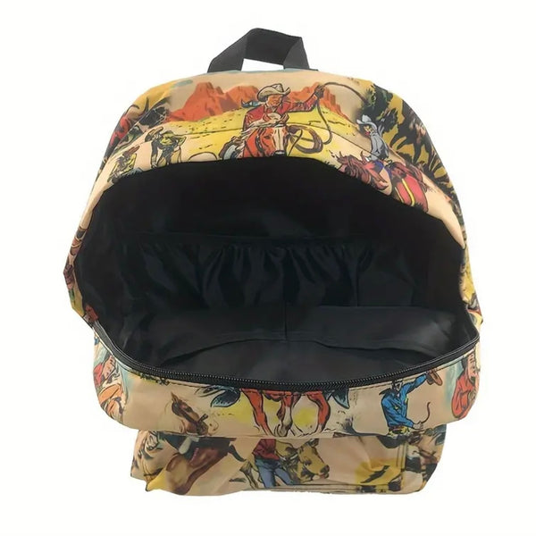 New Retro Western Cowboy Style Backpack Womens Kids Casual Travel School Bag