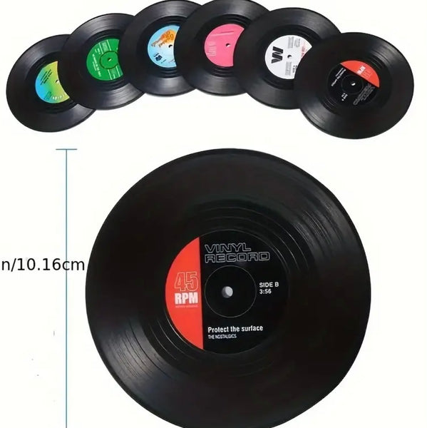 Vinyl Record Coasters for Drinks Retro Disk Coaster with Holder Set of 6 New