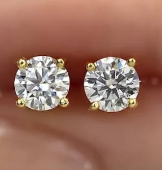 Stunning 4mm Moissanite Round Screw Back 14k Gold Solitaire Stud Earrings