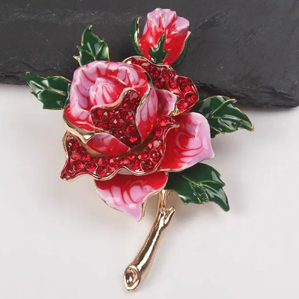 Crystal Rhinestone Rose Brooch Womens Enamel Fashion Floral Pin New