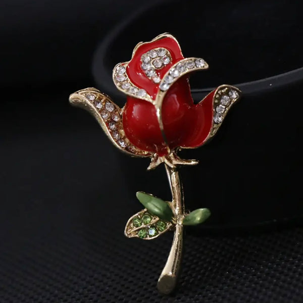 Crystal Rhinestone Rose Brooch Womens Enamel Fashion Pin New