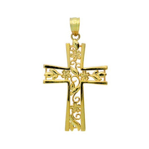 Gold Plated Sterling Silver Floral Cross Pendant New
