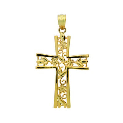 Gold Plated Sterling Silver Floral Cross Pendant New