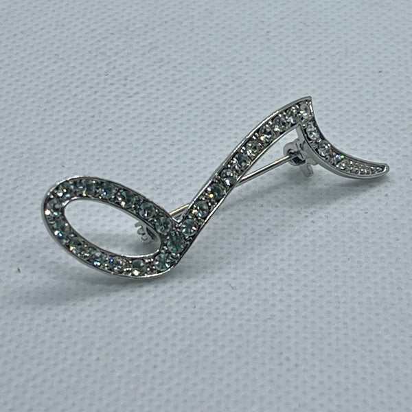 Vintage Treble Clef Music Note Crystal Rhinestone Brooch Womens Fashion Pin