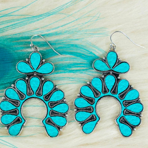 Western Squash Blossom Turquoise Cluster Stone Dangle Earrings Womens Boho New