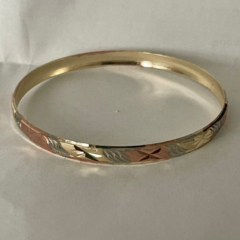 Vintage Tri Colored Bracelet Womens 8” Gold Toned Bangle Sparkle Bracelet