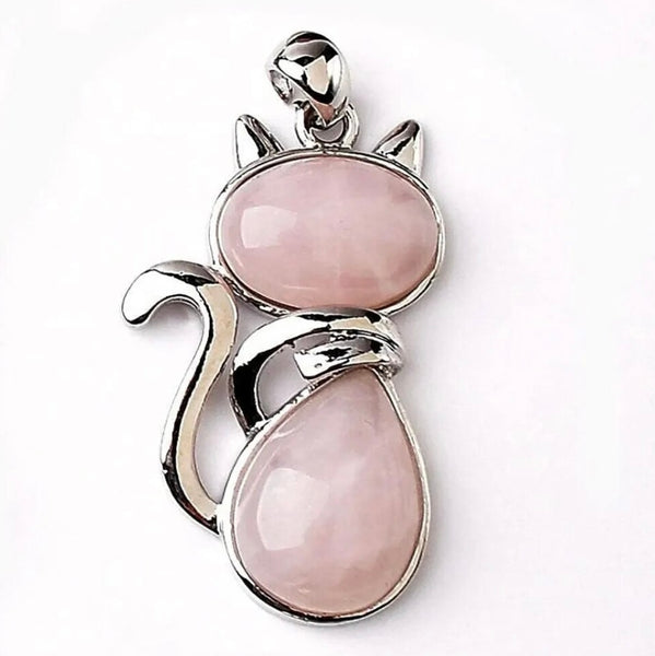 Rose Quartz Cat Pendant Womens Casual Boho Necklace New