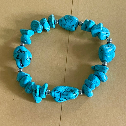 Vintage Turquoise Howlite Stone Bracelet Womens Casual Western Stretch Accessory 