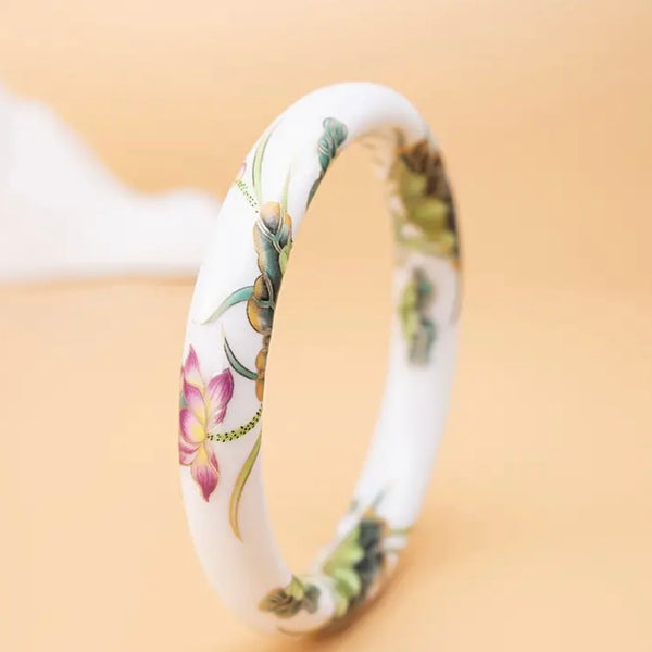 New Hand Painted Floral Ceramic Bangle Womens Casual Floral & Lotus Bracelet