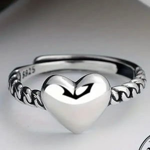 Sterling Silver Heart Ring Womens Cute Design Adjustable Swirl Band New