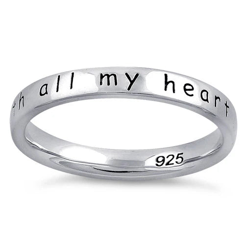 Sterling Silver "Mom, I love you with all my heart" Ring Size 8 New