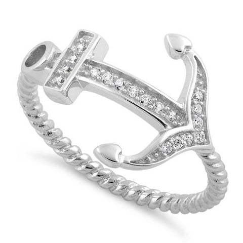 Sterling Silver Anchor CZ Ring Size 9