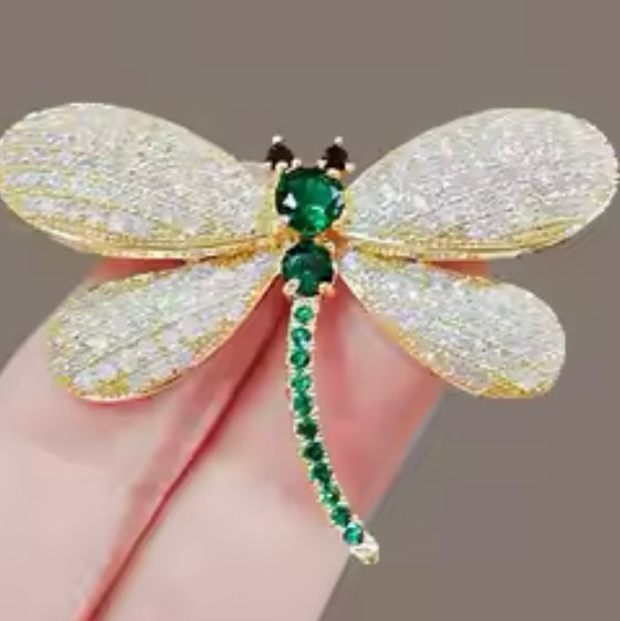 Green Crystal Dragonfly Brooch Womens Casual Rhinestone Statement Pin New