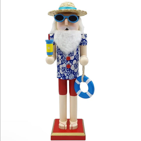 Wooden Nutcracker Figurine Unique Hawaiian Beach Vibe Style Christmas Home Decor