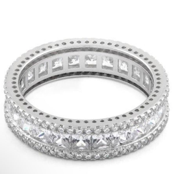 New Sterling Silver Eternity Princess Cut CZ Ring