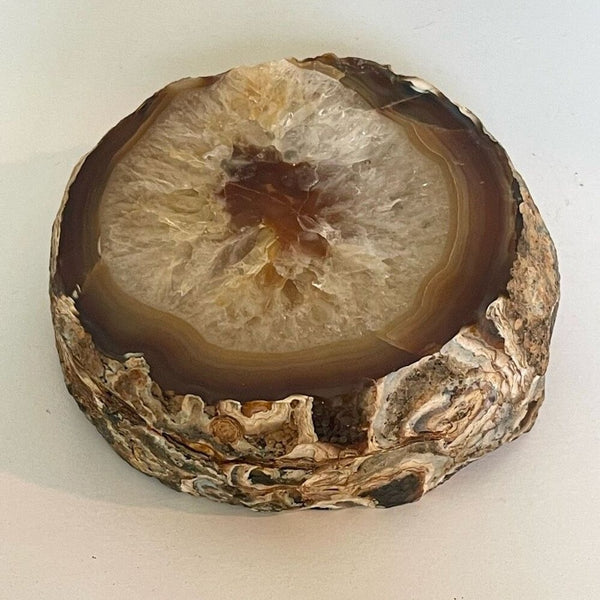 Large Vintage Brown Stone Agate Geode Crystal Polished