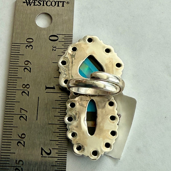 Unique Southwestern Turquoise Onyx Opal Inlay Adjustable Statement Ring New