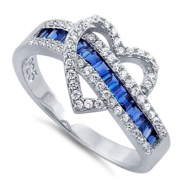 Exotic Heart Blue Sapphire Sterling Silver Ring Size 8