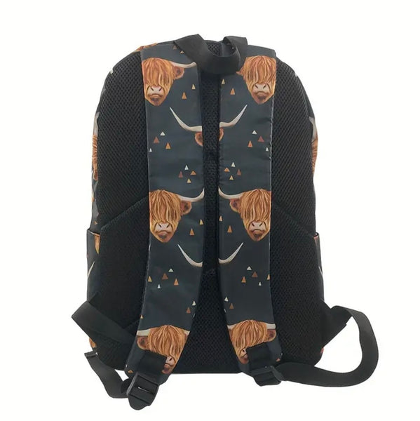 New Western Style Highland Cow Backpack Womens Kids Casual Travel School Bag