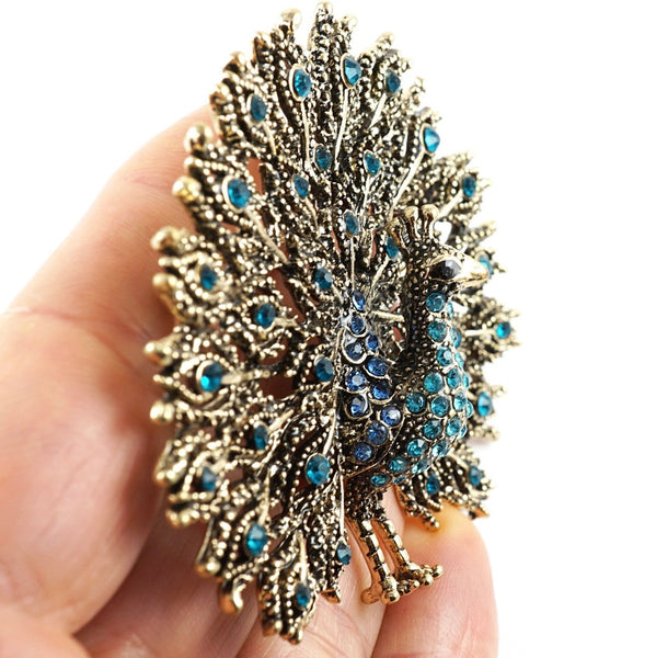 Peacock Blue Crystal Bling Brooch Womens Casual Rhinestone Sparkling Pin New