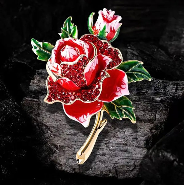 Crystal Rhinestone Rose Brooch Womens Enamel Fashion Floral Pin New