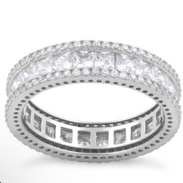 New Sterling Silver Eternity Princess Cut CZ Ring