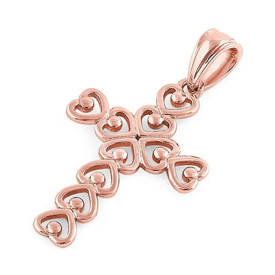 Sterling Silver Rose Gold Plated Multiple Heart Shaped Cross Pendant