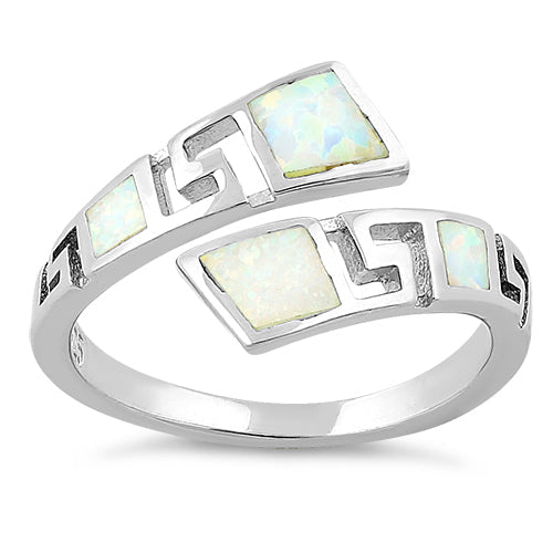 Sterling Silver Unique Pattern White Lab Opal Ring