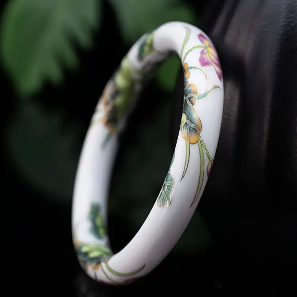 New Hand Painted Floral Ceramic Bangle Womens Casual Floral & Lotus Bracelet