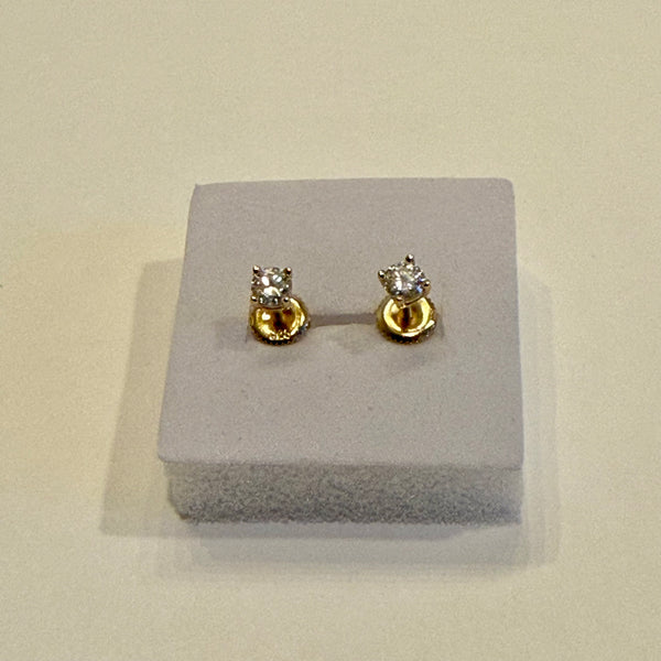 Stunning 4mm Moissanite Round Screw Back 14k Gold Solitaire Stud Earrings