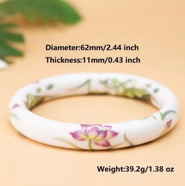 New Hand Painted Floral Ceramic Bangle Womens Casual Floral & Lotus Bracelet