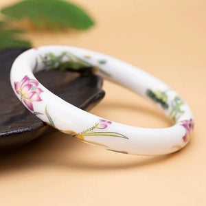 New Hand Painted Floral Ceramic Bangle Womens Casual Floral & Lotus Bracelet