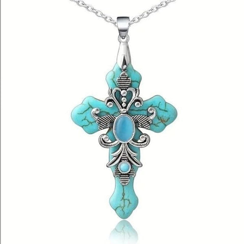 Turquoise Stone Cross Pendant Necklace