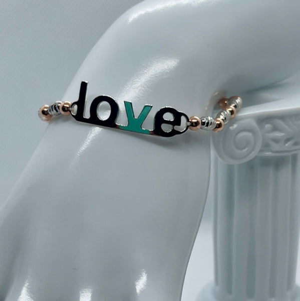 Italian Sterling Silver Spiral Rose Gold Plated Ball Beaded “Love” Bracelet