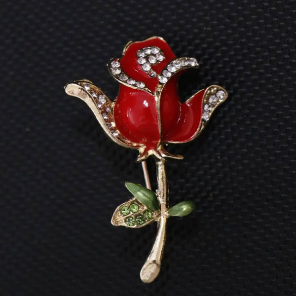 Crystal Rhinestone Rose Brooch Womens Enamel Fashion Pin New