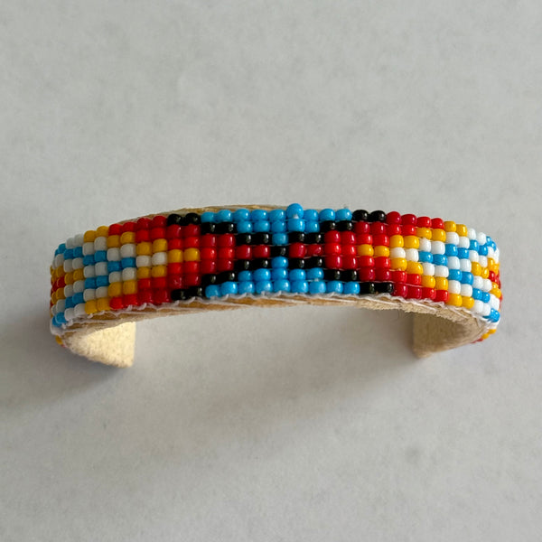 Navajo Handmade Seed Beaded Children’s Open Cuff Leather Bracelet New