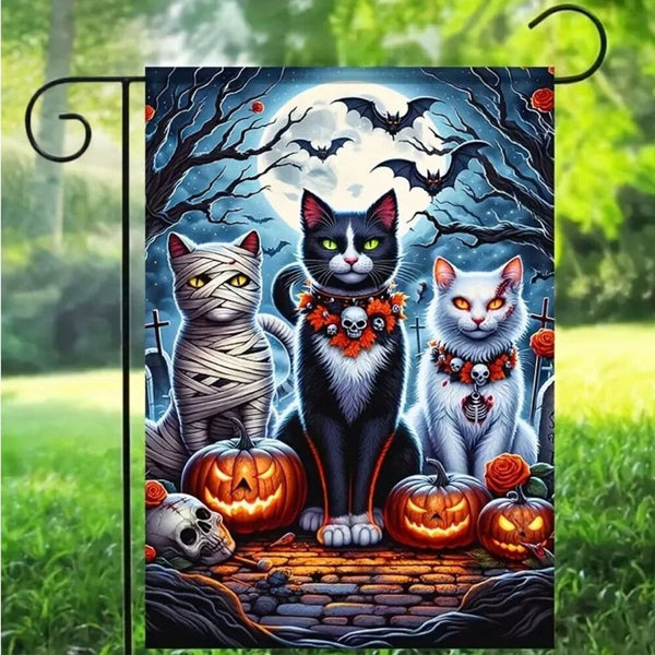 Halloween Double Sided Garden Flag 12x18 Inch Cats Pumpkins