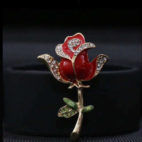 Crystal Rhinestone Rose Brooch Womens Enamel Fashion Pin New