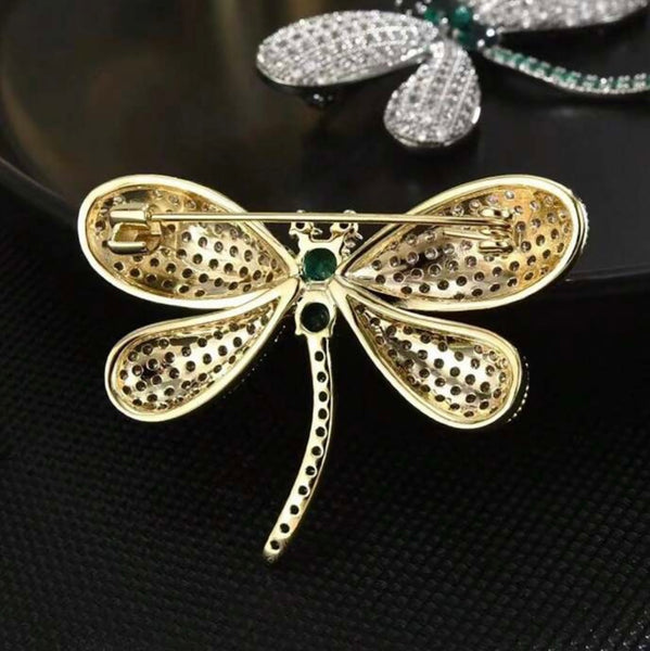 Green Crystal Dragonfly Brooch Womens Casual Rhinestone Statement Pin New